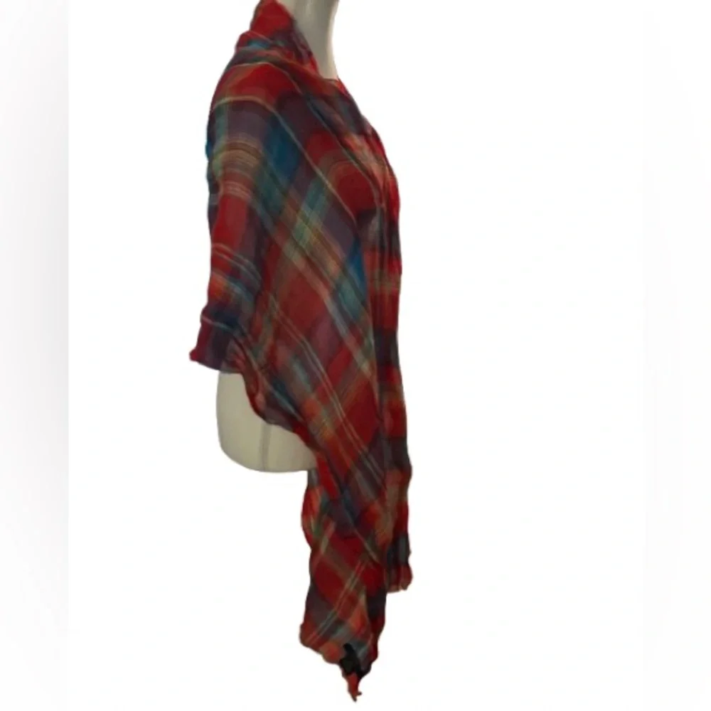 Polo Ralph Lauren Linen Plaid Red Aqua Colorful Linen Scarf Logo Embroidered